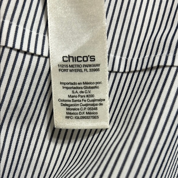 CHICO’S Women’s Black and White Button Down Striped Shirt - Picture 7 of 9